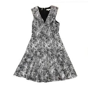 Rebecca Taylor Black & White Printed V-Neck Mini Dress